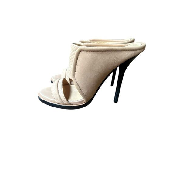 L.A.M.B. Gwen Stefani Tan Double Strap Leather Mule Stiletto Open Toe Heels - 6 - Picture 6 of 12